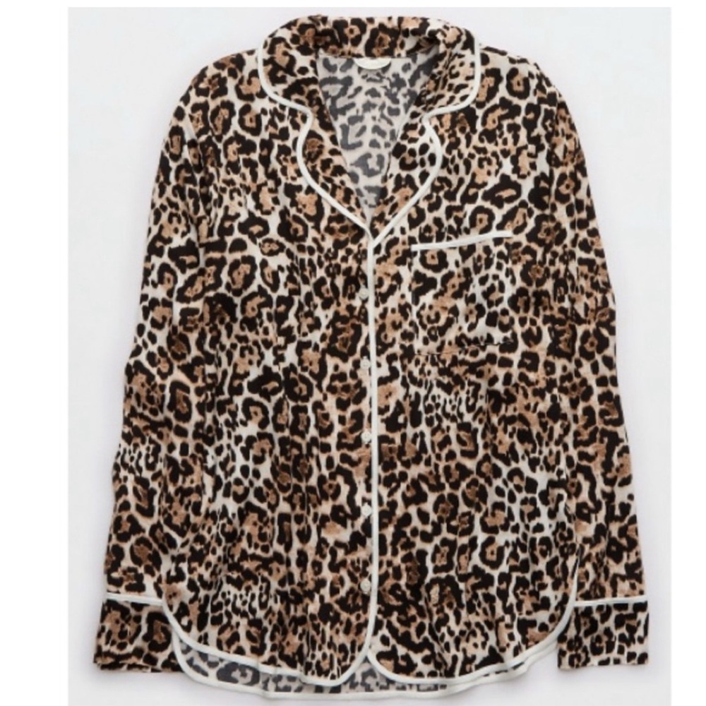 Aerie Leopard Print Top with Cream Accents